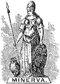 Minerva in Rüstung und mit Eule